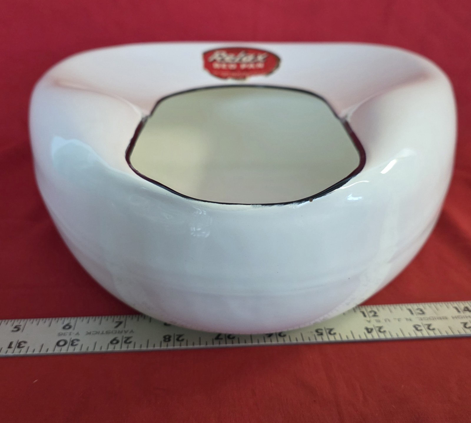 Vintage 1940s Jones Relax White Black Edge Porcelain Enamel Metal Bed Pan