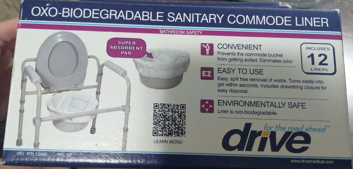 Drive Oxo Biodegradable Sanitary Commode Liner-1bx 12 Count Eliminates Odor-New