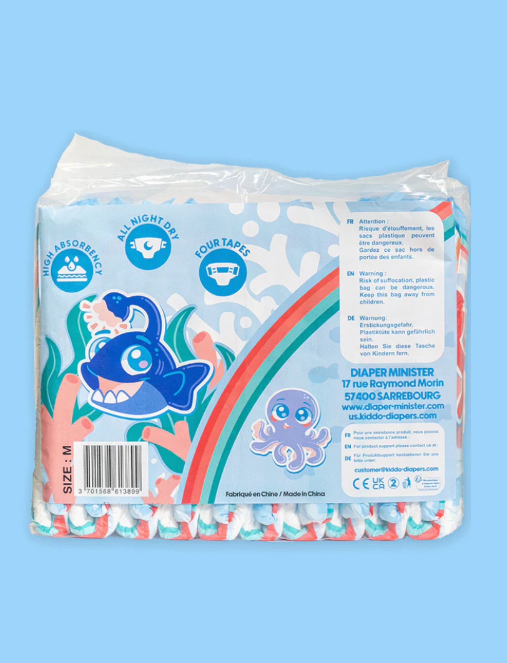 Kiddo Sea Friends Adult Diaper ABDL High absorbency Brand new Medium/Large/XL
