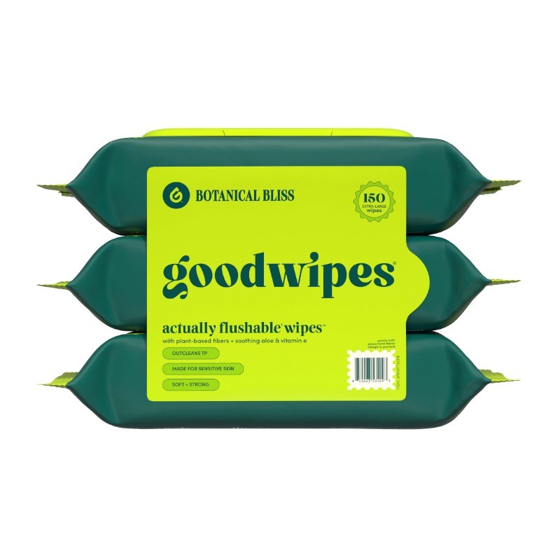(4 pack) goodwipes Flushable Butt Wipes, Botanical Bliss Scented, 3 Pack, 150