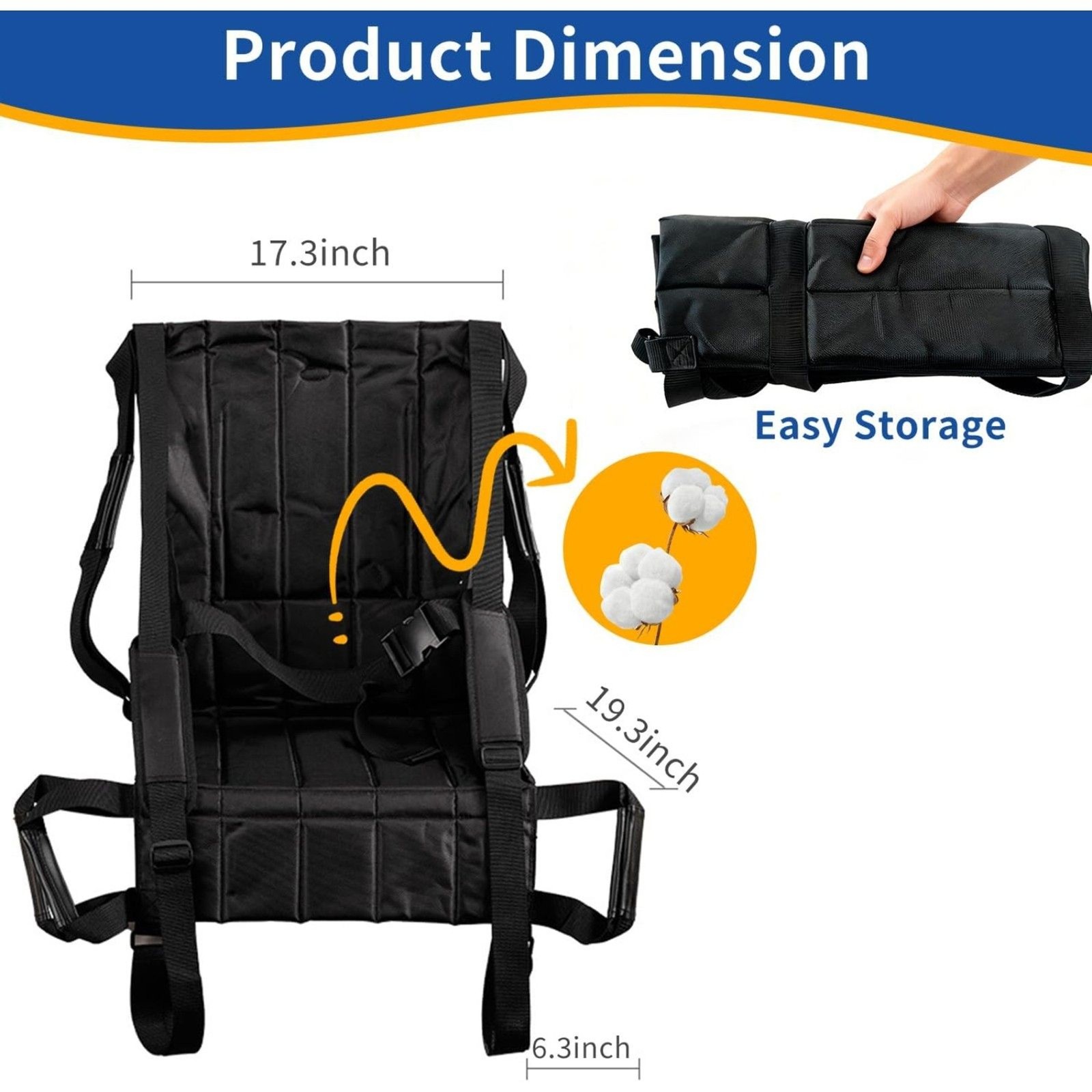 Patient Lift Transfer Belt Sling Pad Wheelchair Elderly Black
