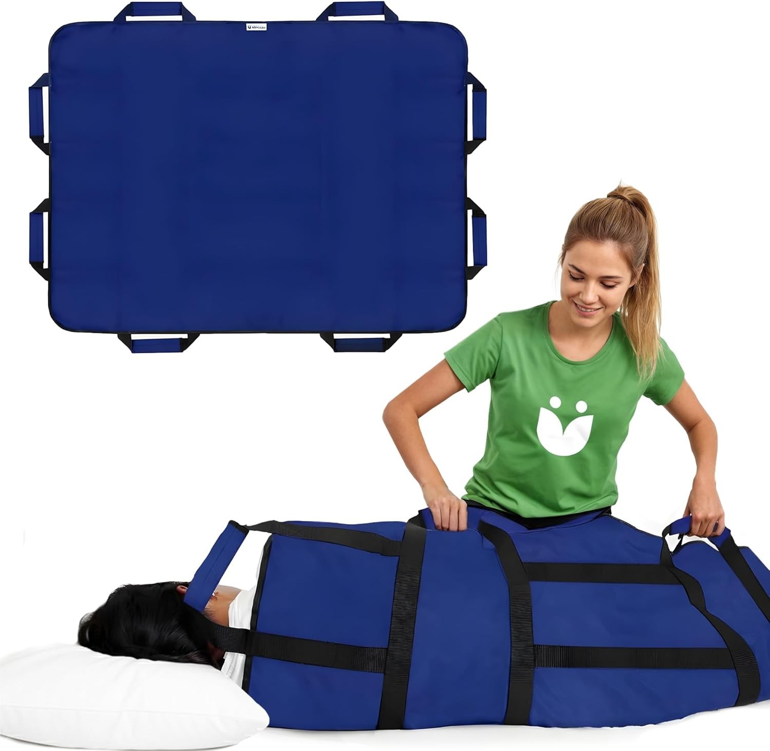 Positioning Bed Pad 8 Reinforced Padded Handles Washable Sheet 48 x 40″ Blue V2