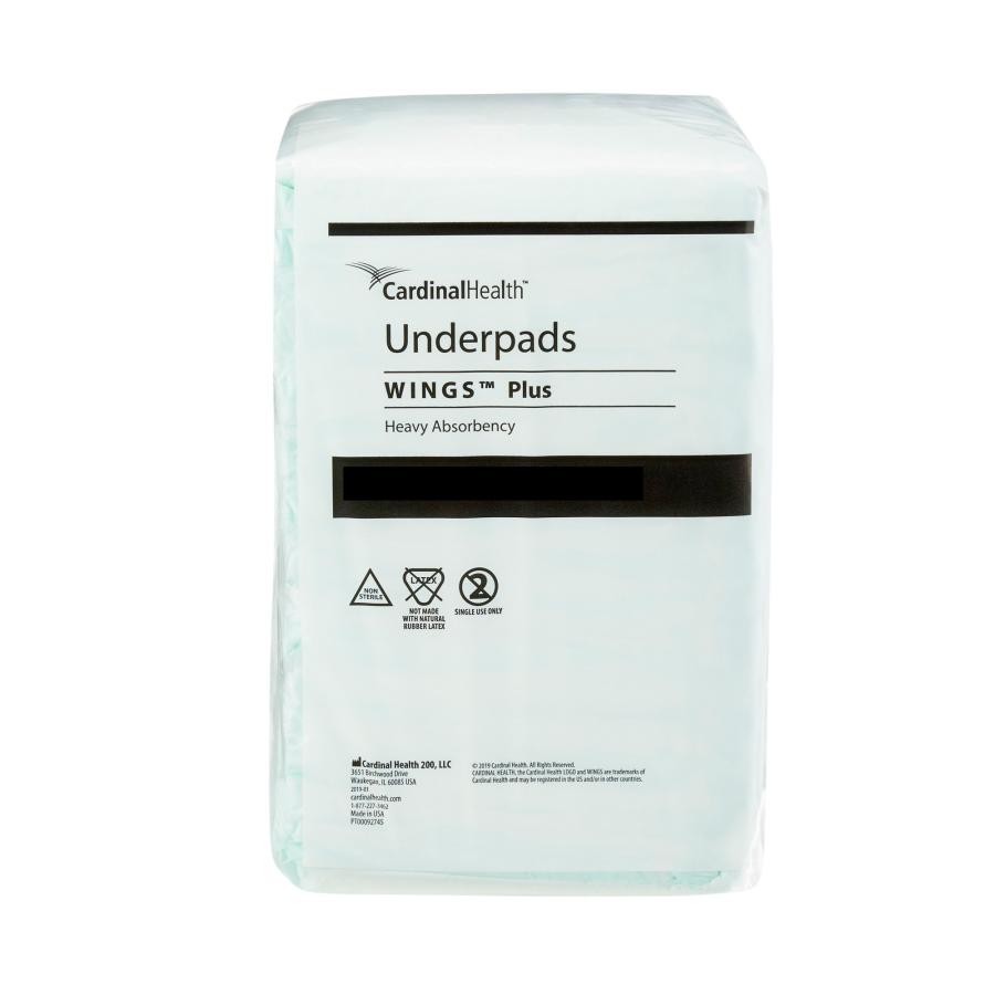 Wings Plus Underpad 36×36 In Green Disposable Fluff/Polymer Core Heavy Absorb 48