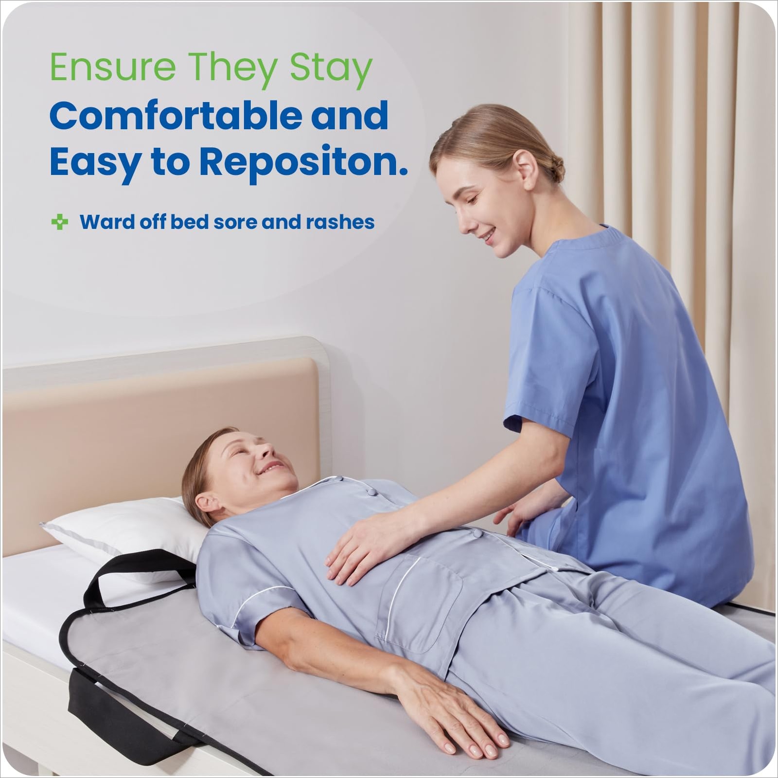 NIHAO Bed Positioning Pad 43″ x 36″ with 8 Reinforced x 36″, Navy Blue
