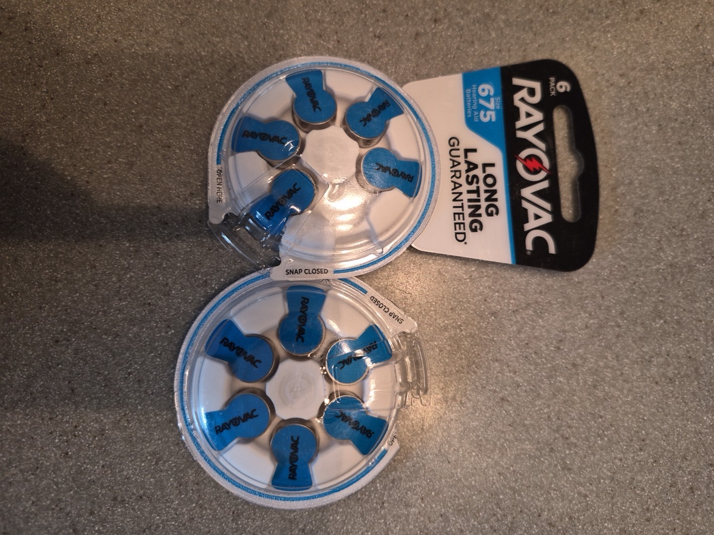 New in Package Two – 6 Pack Rayovac Size 675 Hearing Aid Batteries Exp. 1/27