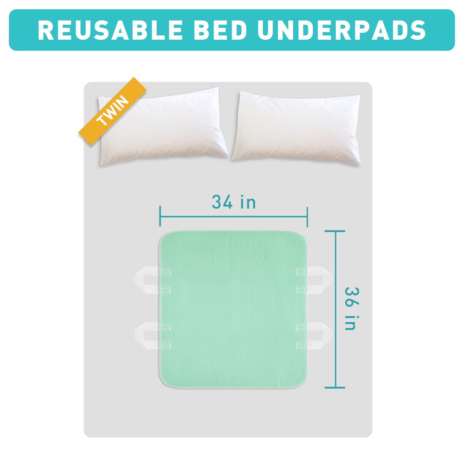 3 PCS Washable Underpads 34×36 Inch With 4 Handles Incontinence Bed Pads