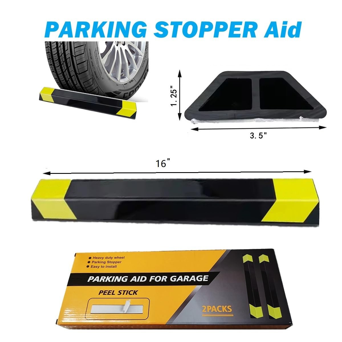 Heavy Duty Parking Aid for Garage, 16″ Car Parking Stopper for Garage 2 Pack,…