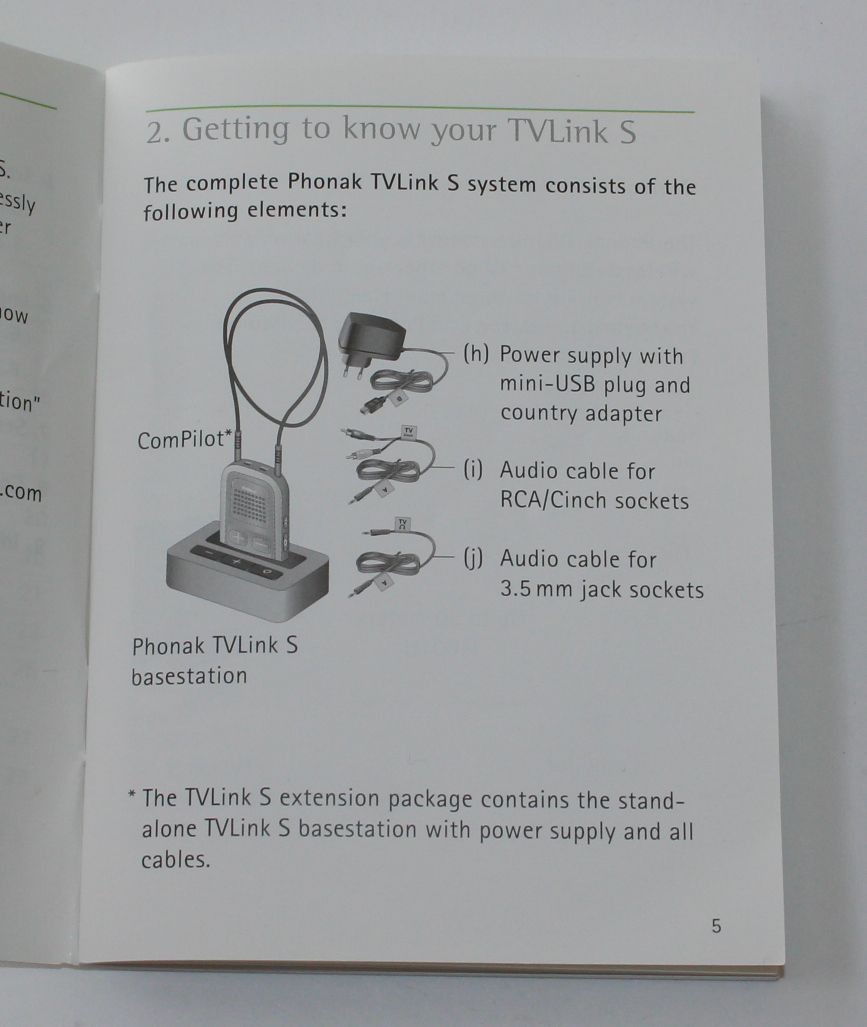 Phonak TVLink2 S Base Station TV Link S – Complete Set with AC and Audio Cables