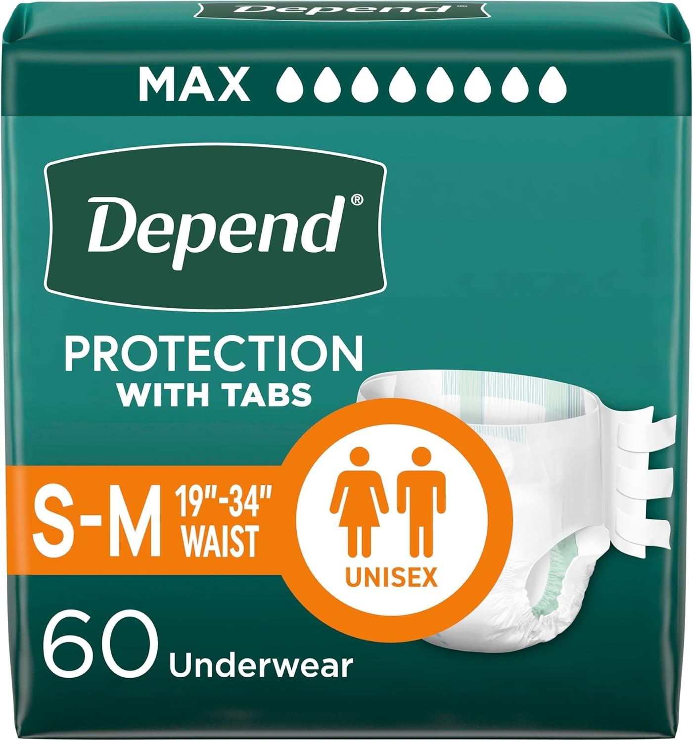 Protection with Tabs Adult Diapers, Small/Medium, 60 Count