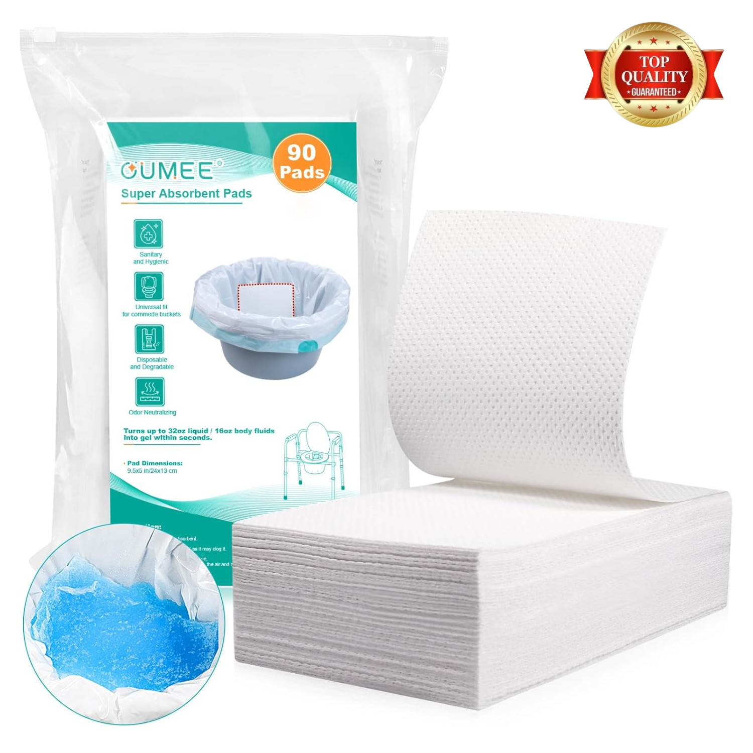 90 Count Absorbent Commode Pads for Bedside Commode Bucket, Commode Liners Pads