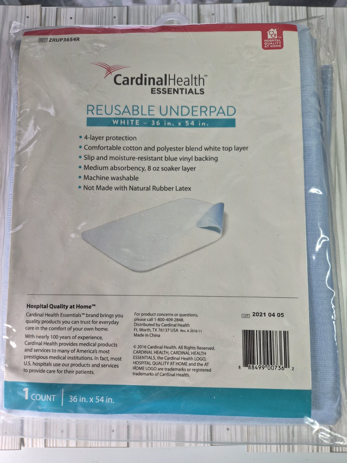 Cardinal Health Essentials Reusable Underpad, ZRUP3654R, Size 36X54 in. 1 Pad