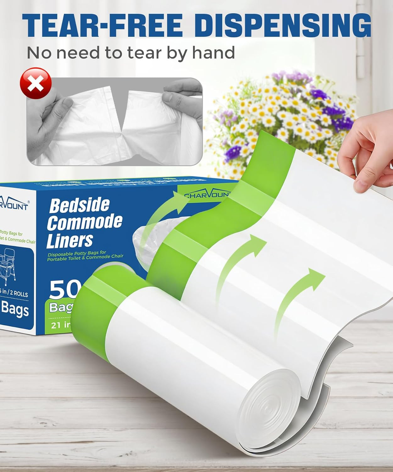 Bedside Commode Liners, Disposable Commode Bags with Drawstring, Leakproof Unive