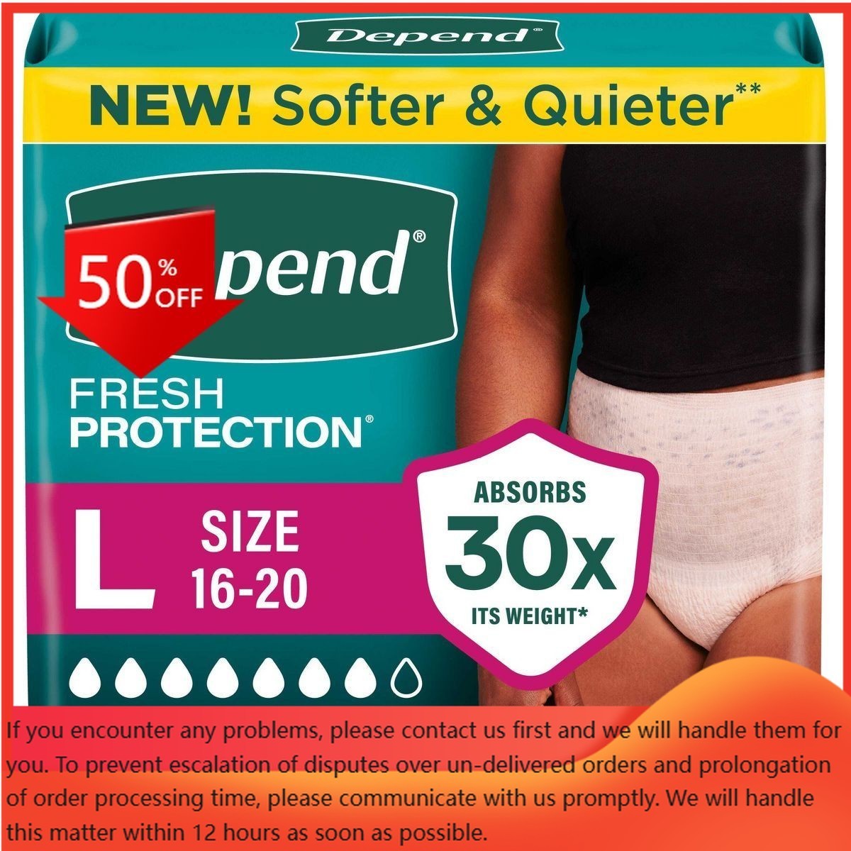 Depend Fresh Protection Incontinence & Postpartum Underwear- L – Blush – 17ct