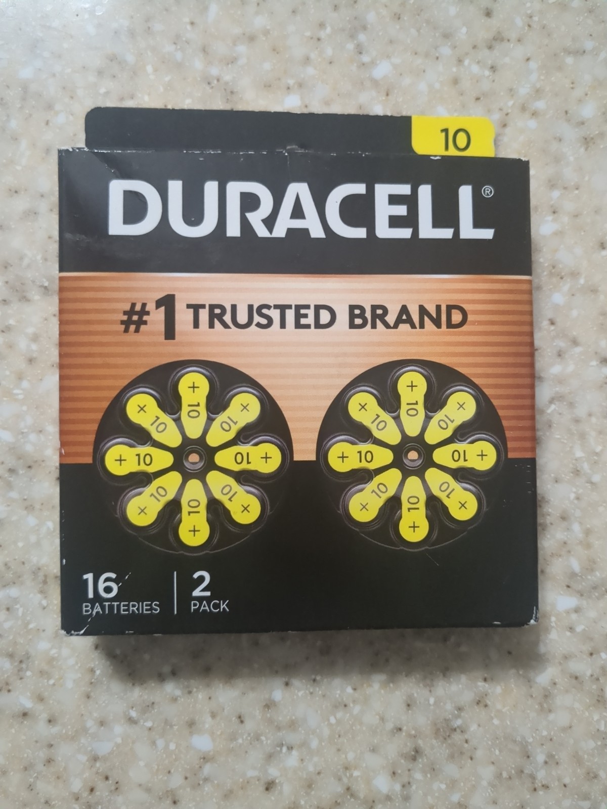 Duracell Size 10 Hearing Aid Batteries 16-Pack Yellow Easy Tab Exp 03/2029