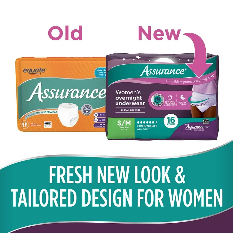 Assurance Women’s Overnight Incontinence Underwear, 80 Count, Anti-Odor, Max S/M
