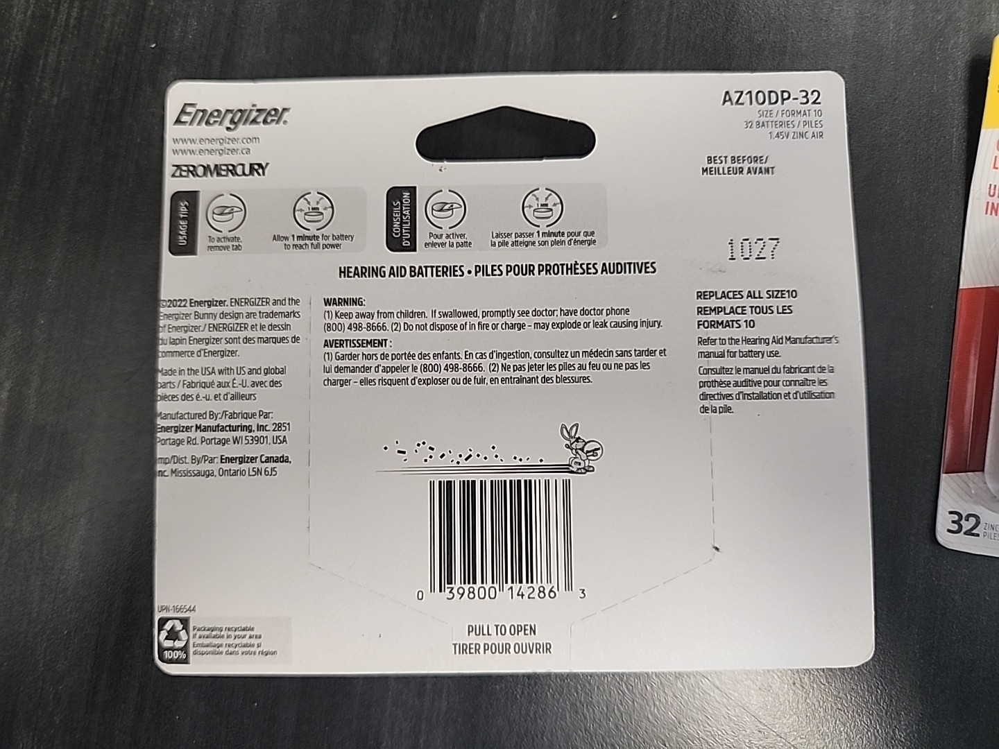 Energizer Hearing Aid Batteries Size 10 Yellow Tab 32 Pack Lot Of 2 Exp 10/27