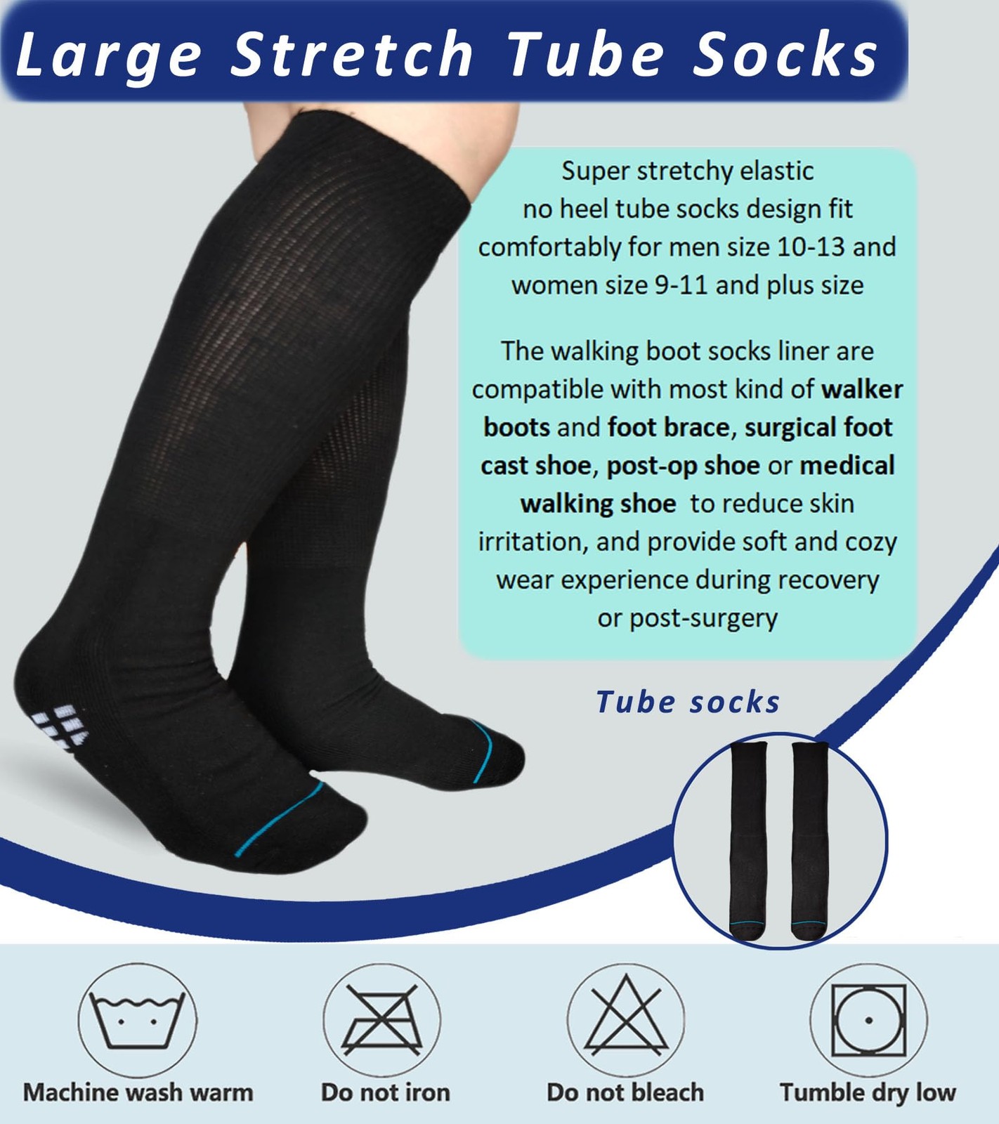 2 Pairs Walking Boot Sock ExtraWide Knee High Foot Brace Fracture Men Women