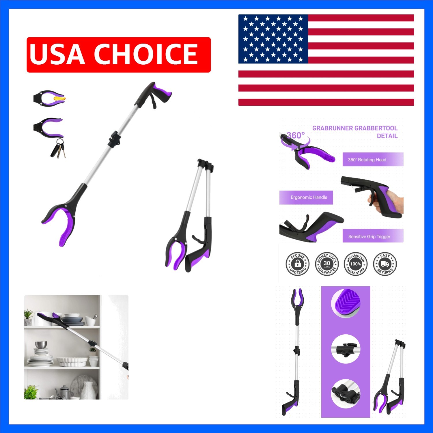32 inch Heavy Dutyup to 10 lbs Reacher Grabber Tool with Strong Magnetic Purp…