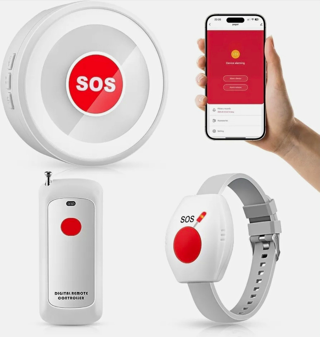 WiFi Wireless SOS Emergency Alert System w/ Panic Watch, SOS Button & Remote
