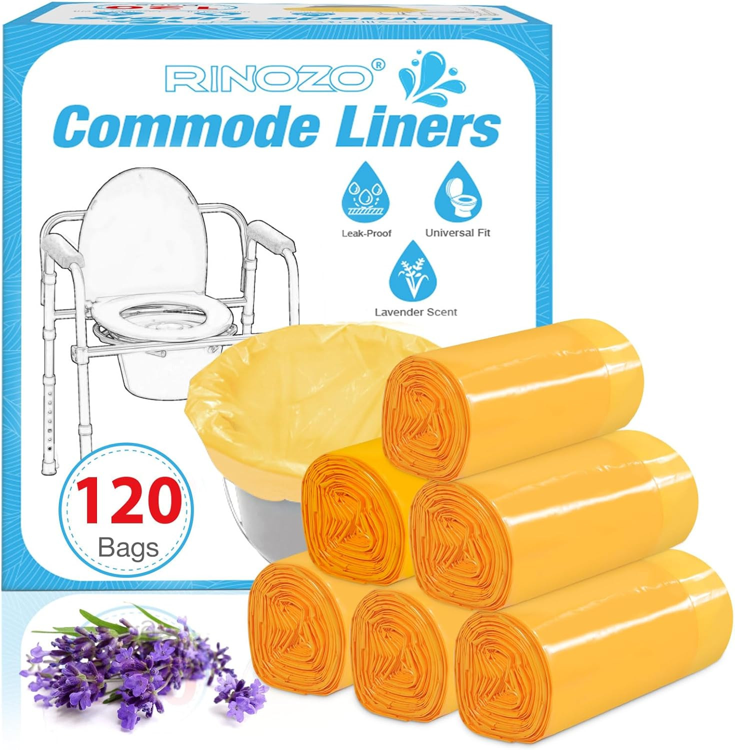Commode Liners for Bedside Portable Toilet Chair Bucket 120 Count Lavender Scent