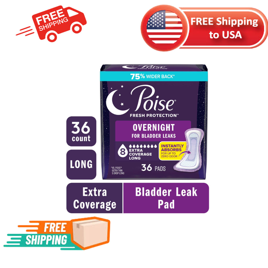 Poise Overnight Incontinence Pads 8 Drop Extra Coverage 36 Count Women