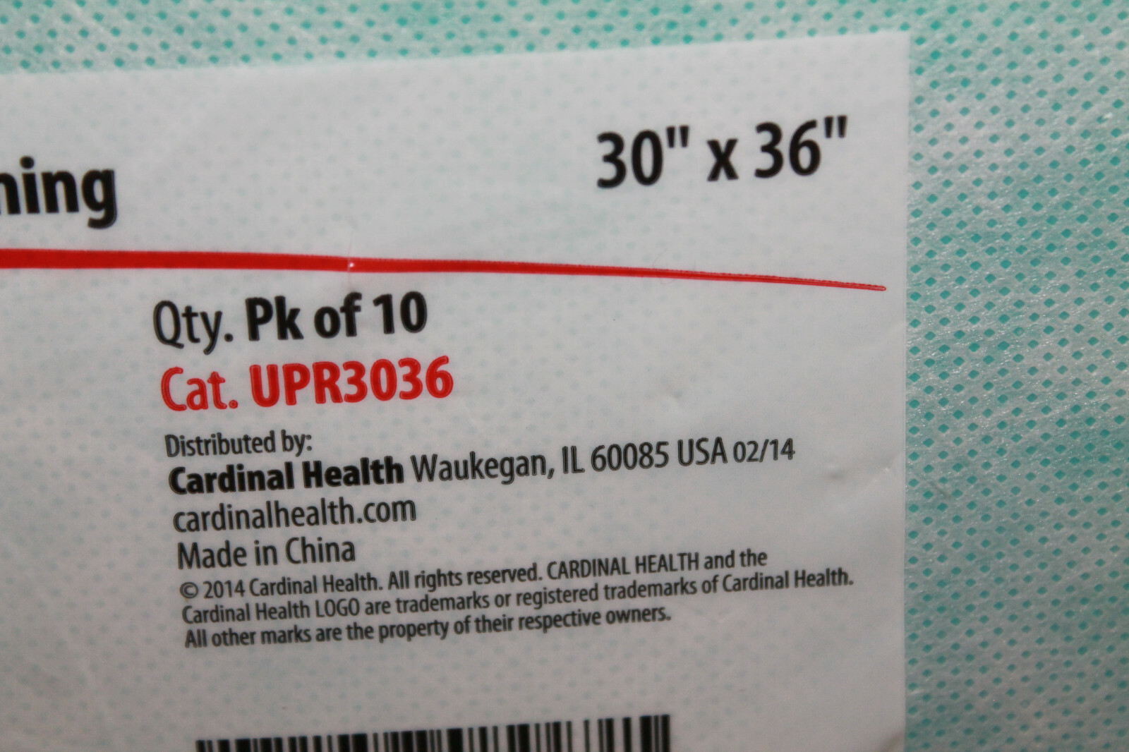 CARDINAL HEALTH PREMIUM UNDERPAD FOR REPOSITIONING 30X36 10 PACK