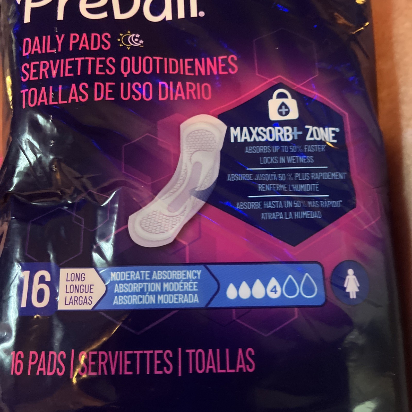 Prevail Daily Pads for Bladder Leaks, Incontinence, 16 Count Each Sz L