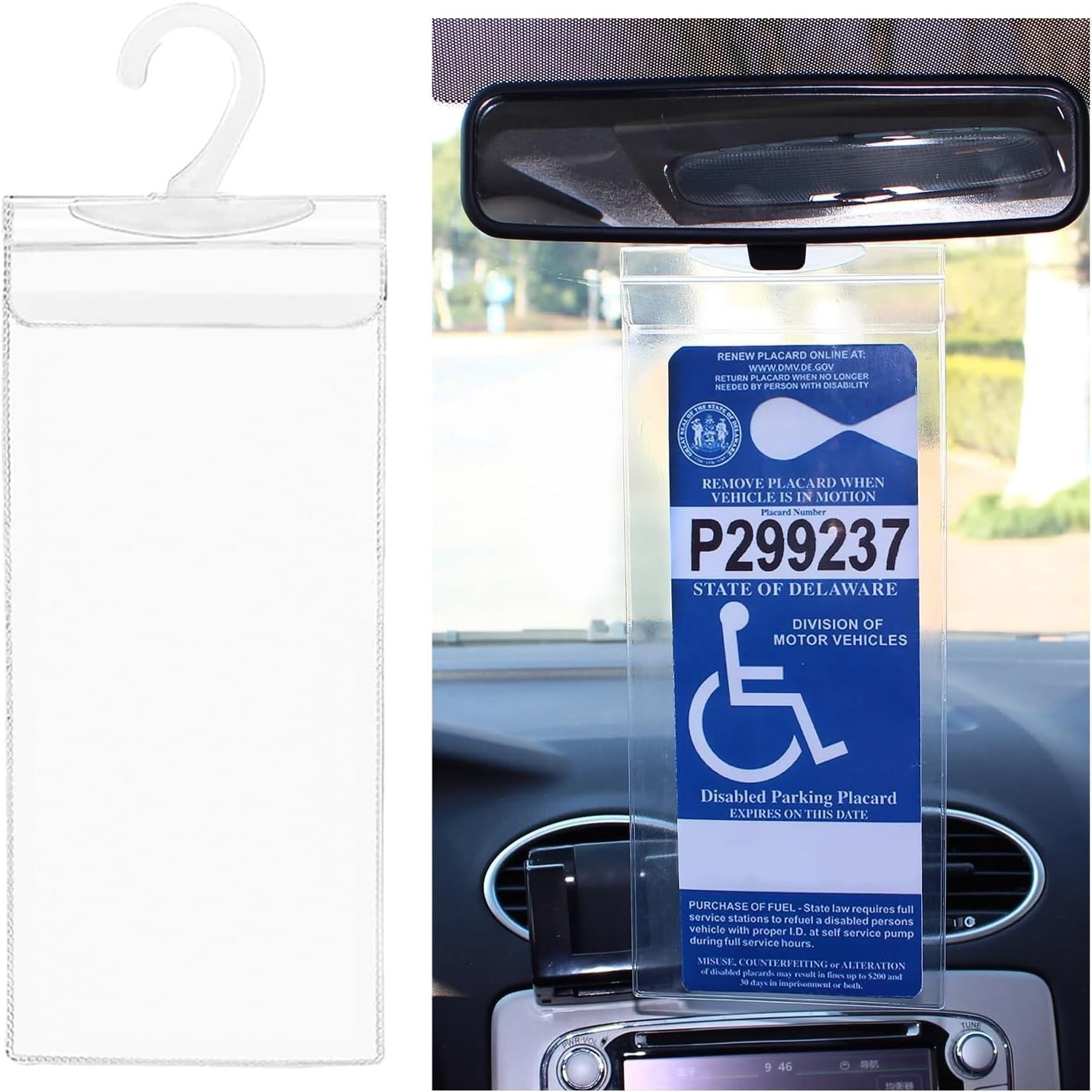Ultra Transparent Handicap Parking Permit Cover with Large Hanger – 11.6″ x 5″