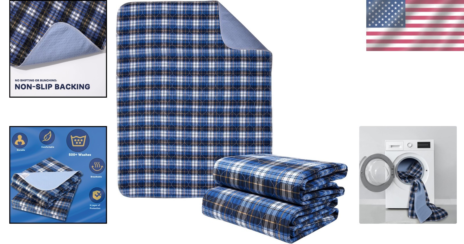 Reusable Non-Slip Bed Pads for Incontinence 36″x72″ | 2-Pack Waterproof Safety