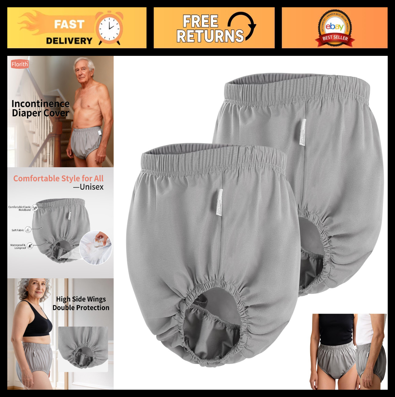 2-Pack Adult Diaper Covers Size M | Washable Waterproof Rubber Pants | Leakproof
