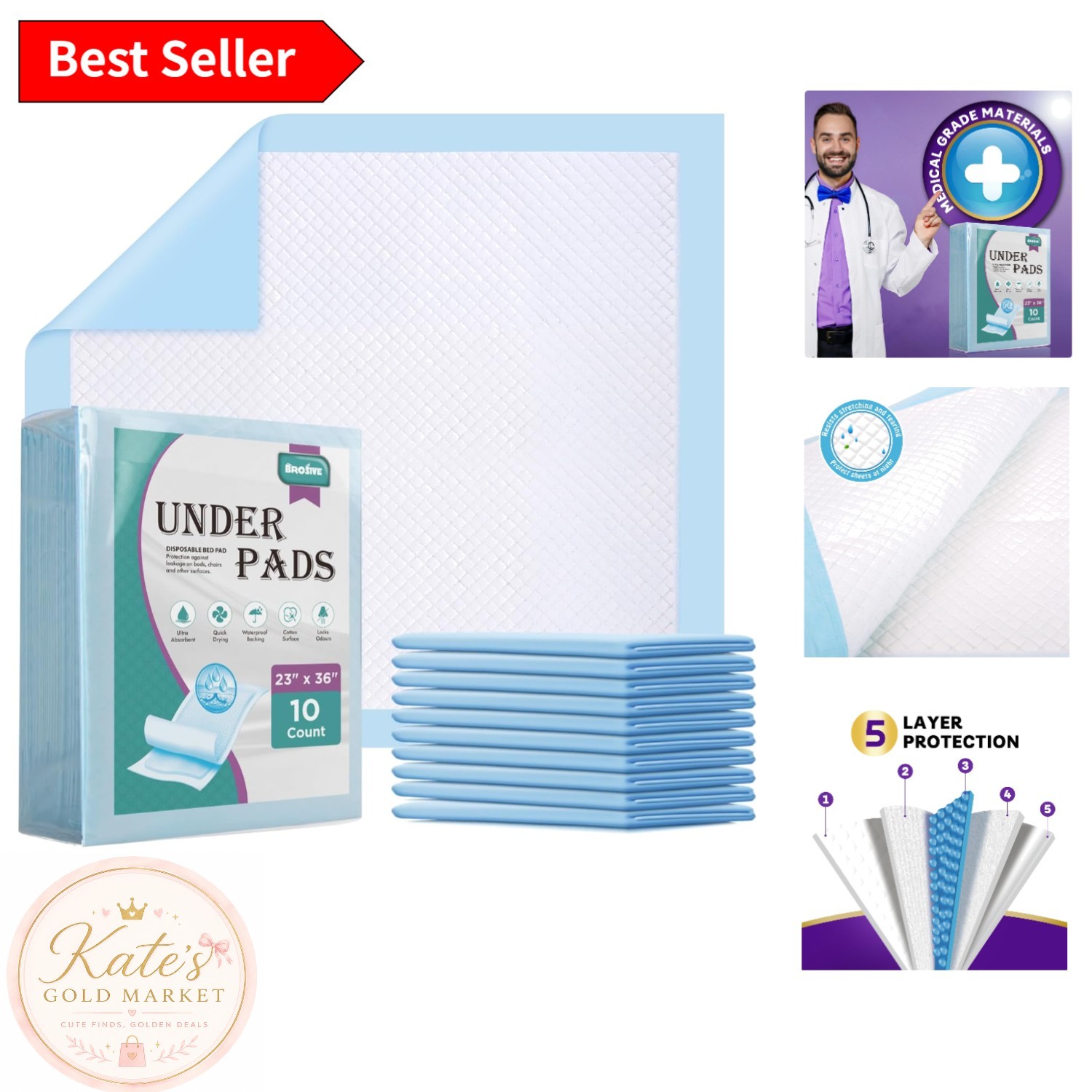 Non-Slip Leak-Proof Bed Pads 23″ x 36″ – 10 Count for Adults, Kids & Pets
