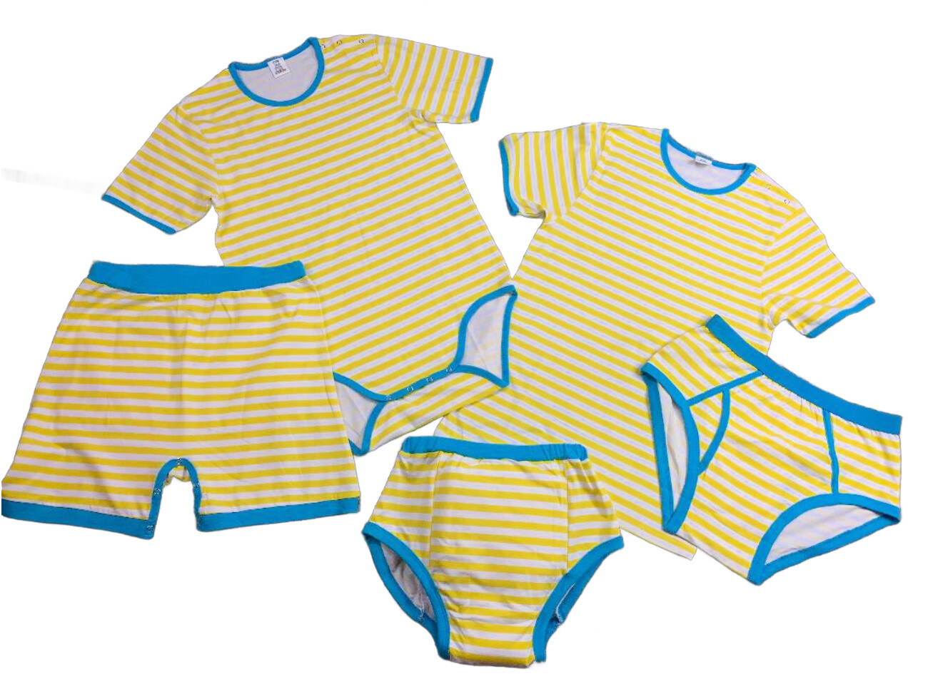 Adult snap crotch shorts Yellow and White baby stripe pockets