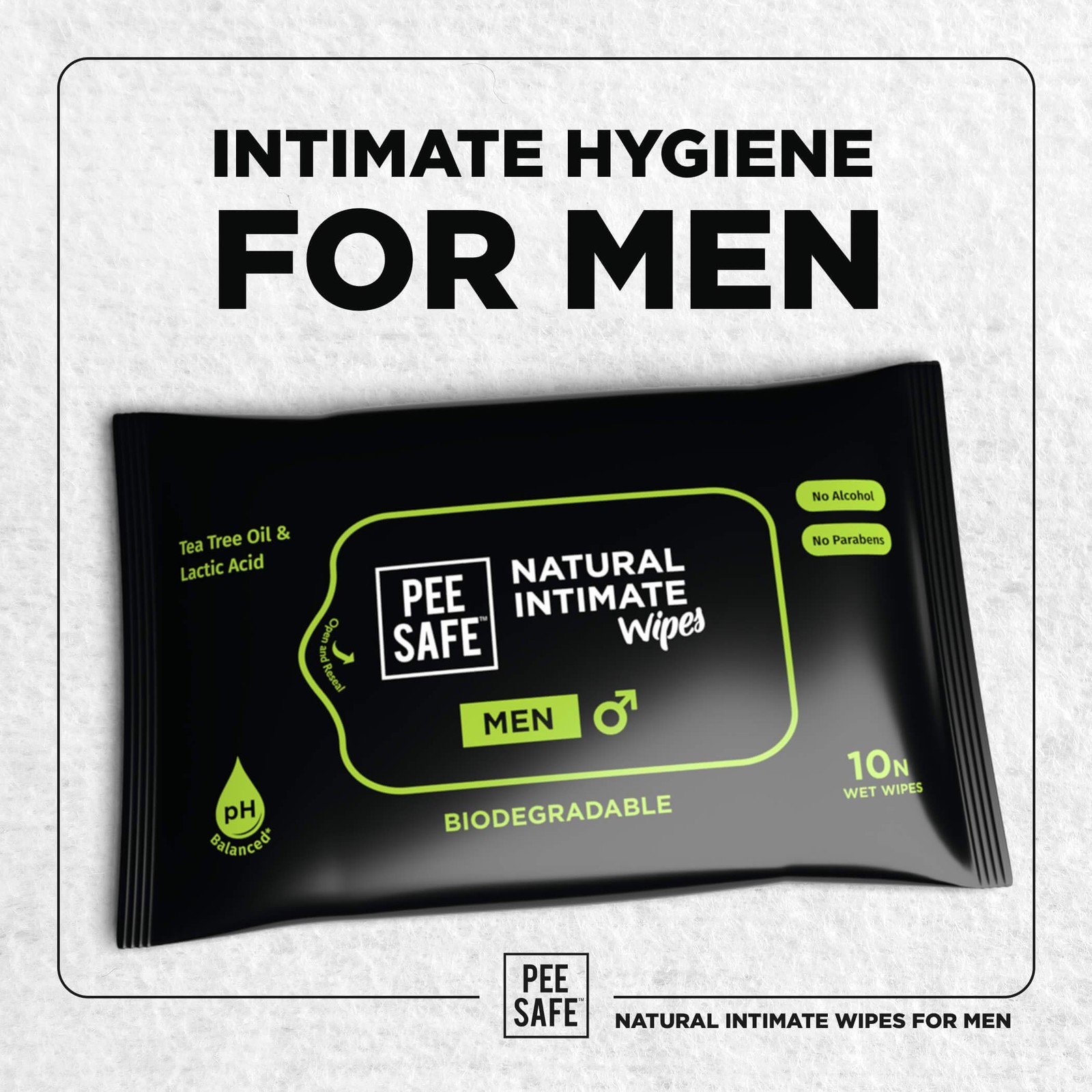 Pee Safe Intimate Wipes for Men, Biodegradable, pH Balanced – 4 Pack of 40 Wipes