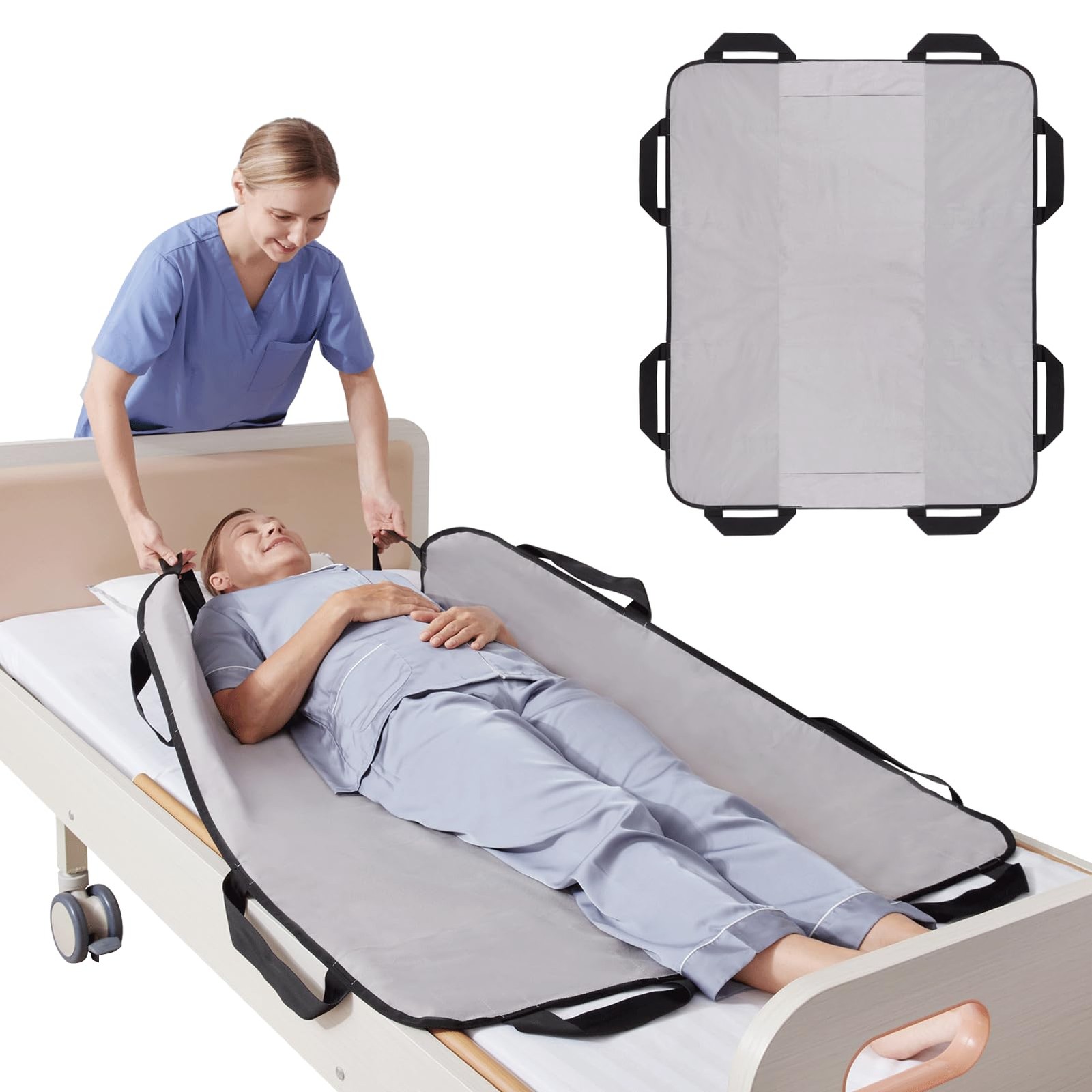 NIHAO Bed Positioning Pad 43″ x 36″ with 8 Reinforced x 36″, Navy Blue