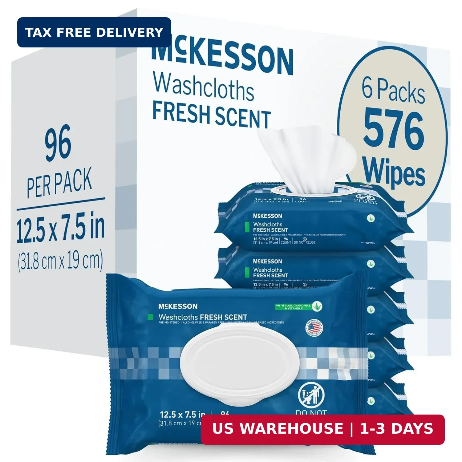McKesson Washcloth Wipes for Adults, Scented (6 Pack, 576 Washcloths) Disposable