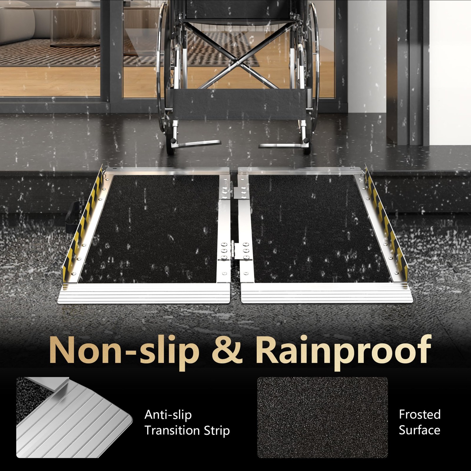 Sdroiixy 2Ft Portable Ramp Aluminum Ramps Handle Anti-Slip Folding Wheel Chair
