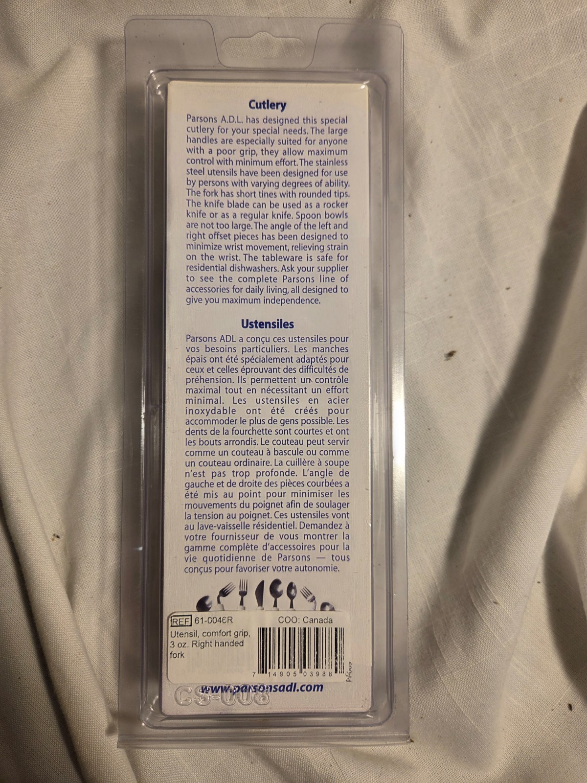 New Parsons ADL Comfort Grip Right Hand Curved Utensils Fork, Spoon Cutlery