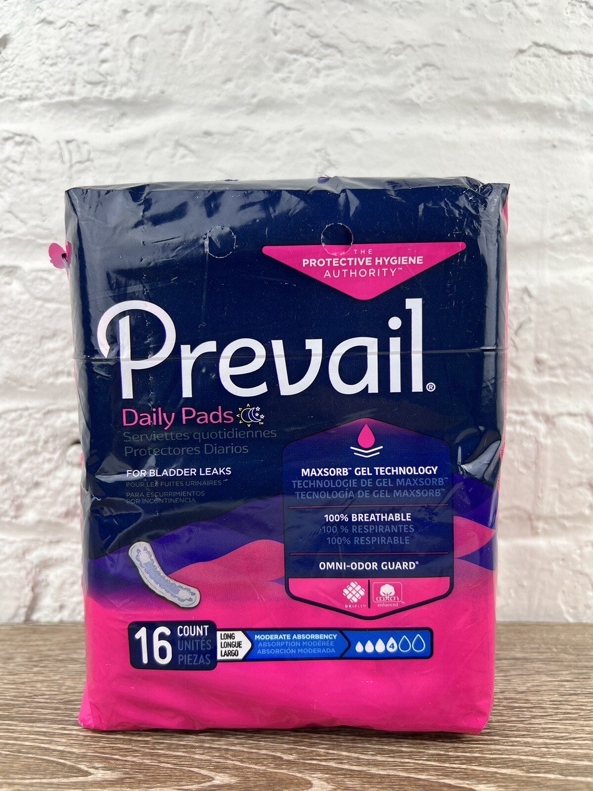 Prevail Incontinence Bladder Control Daily Pads Women Long Moderate 16 Count New