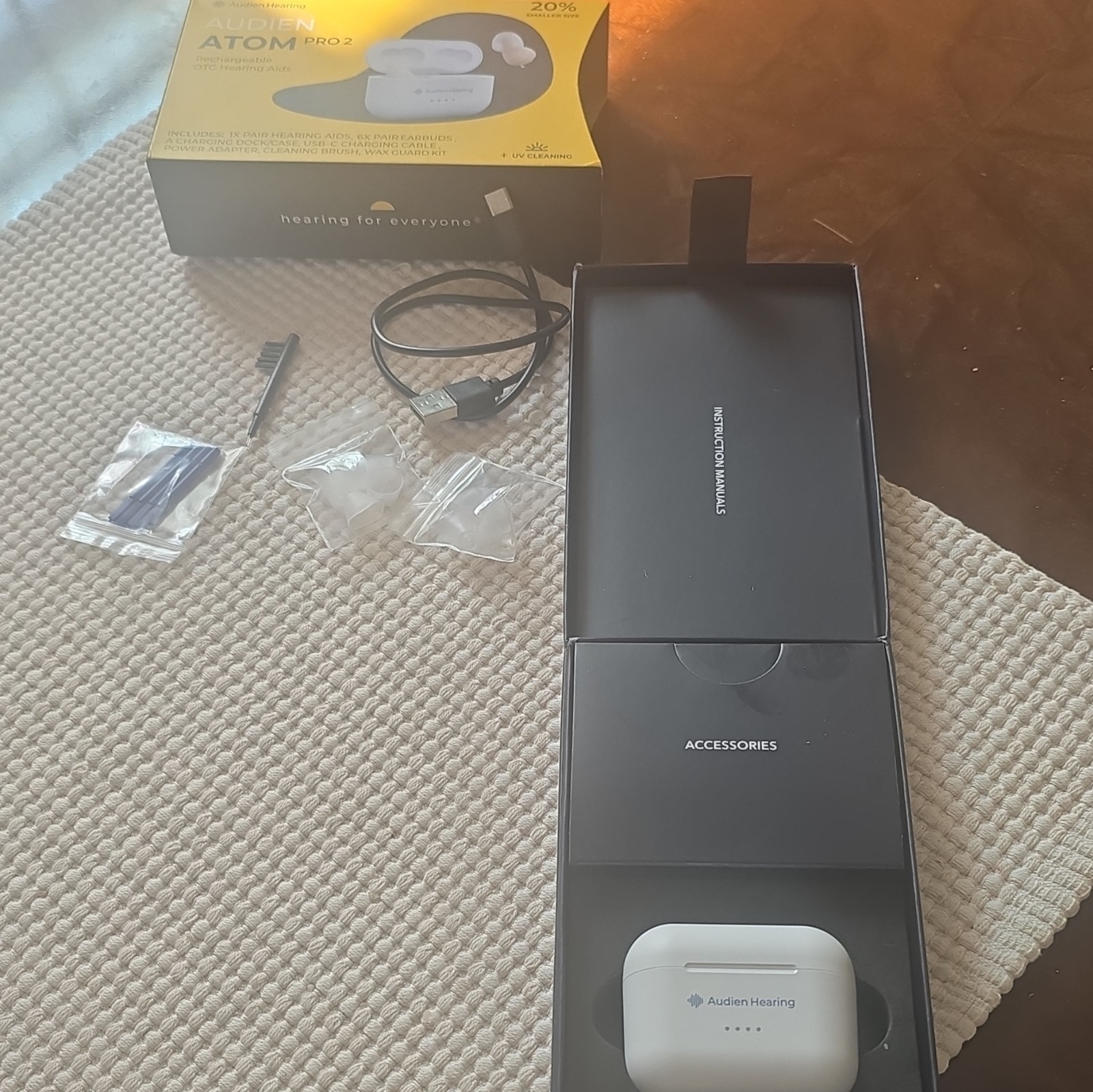 Audien Hearing Atom Pro 2 CIC Rechargeable OTC Hearing Aids w/ UV Charging Case