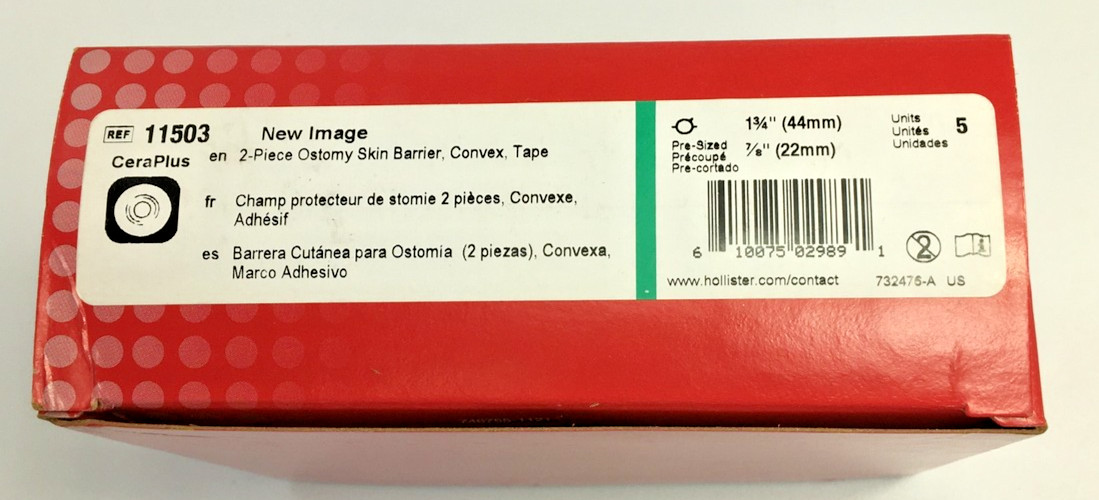 5 Hollister® 11503 CeraPlus Pre-Sized 1¾” Flange Convex Skin Barrier Exp 03/2027