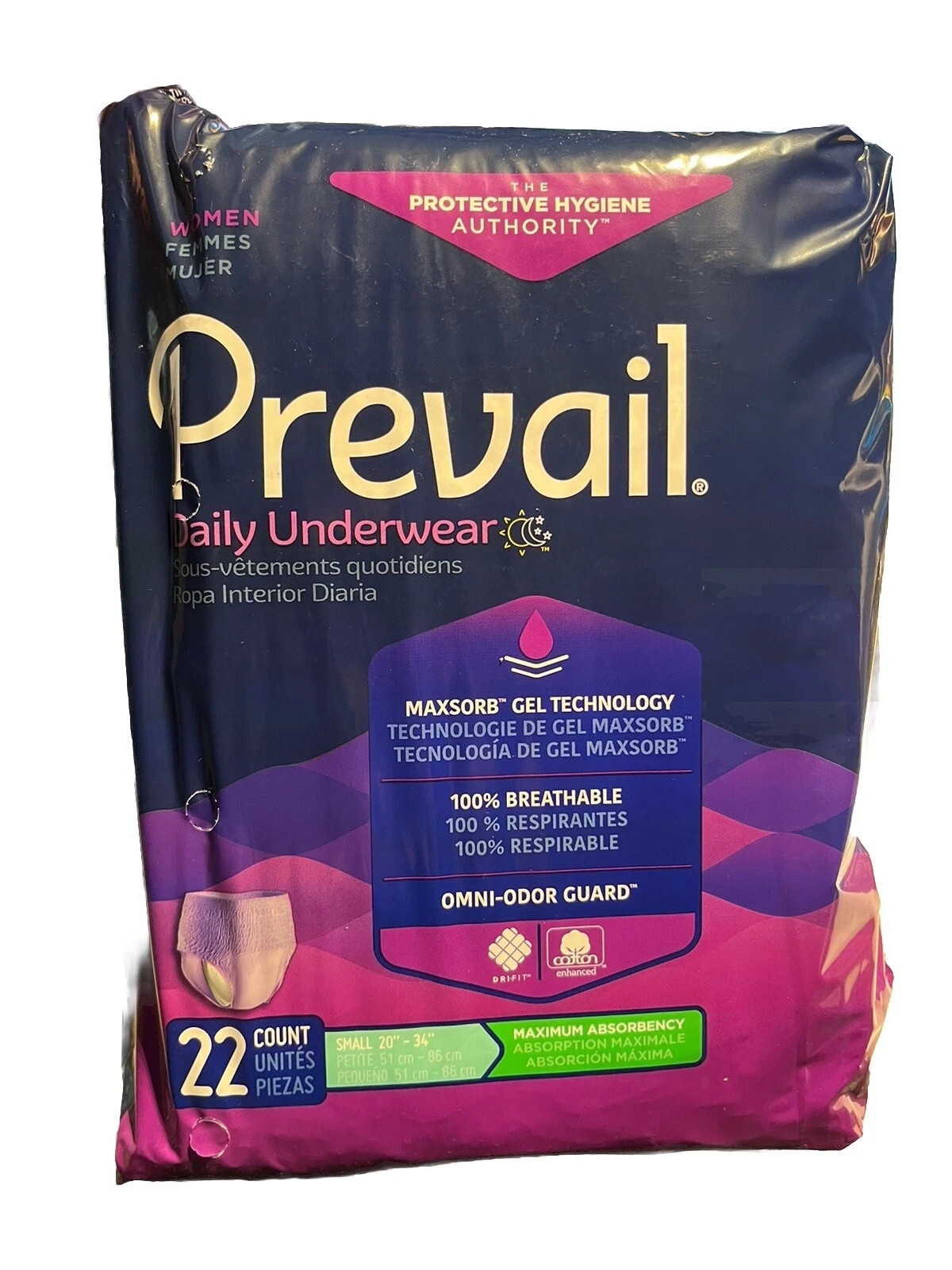 Prevail (Sz Small) For Women Daily Disposable Underwear Female Maximum 22 Count
