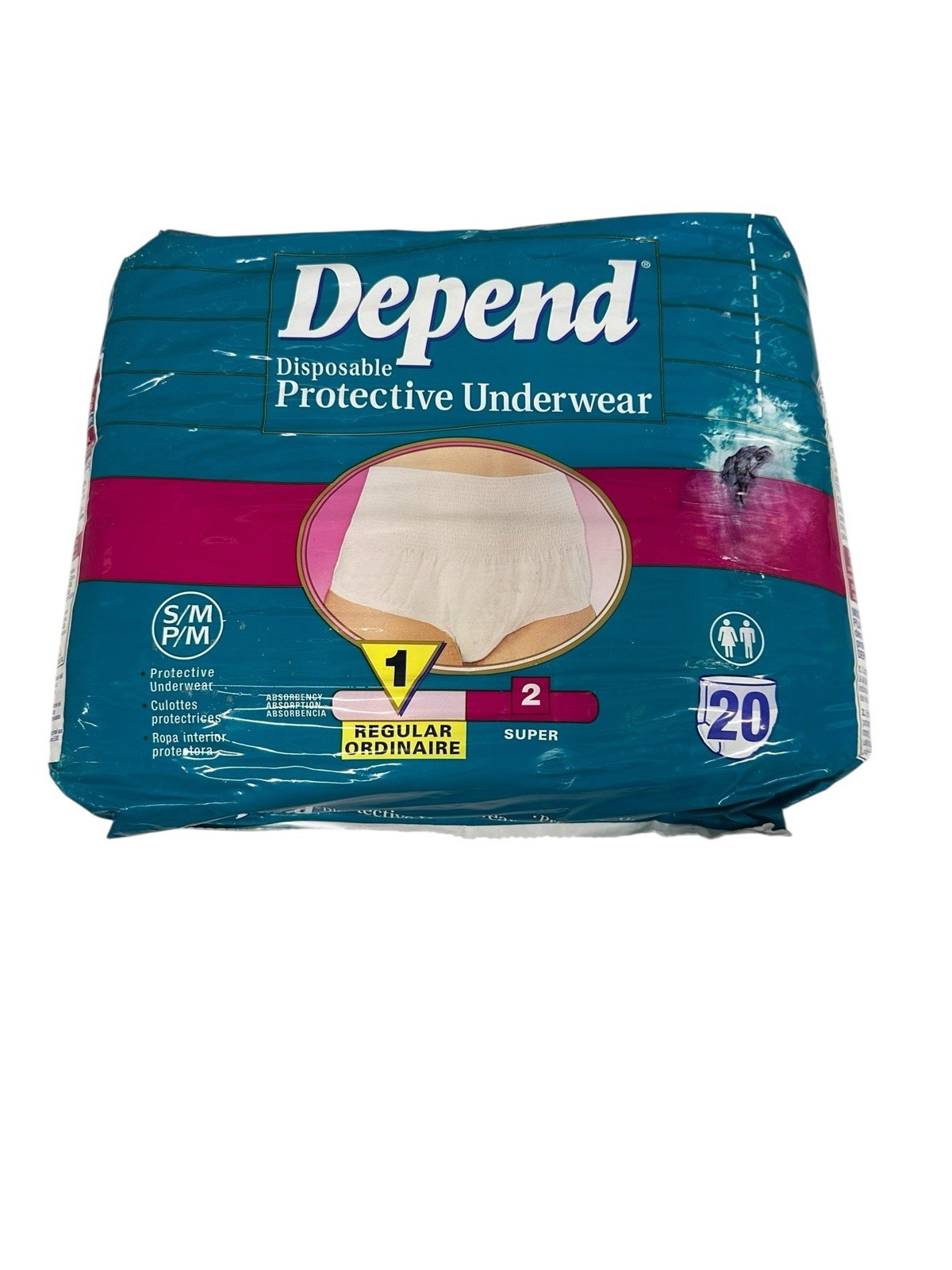 Vintage 1998 Depend Fitted Disposable Protective Underwear Small/Medium 20 Count