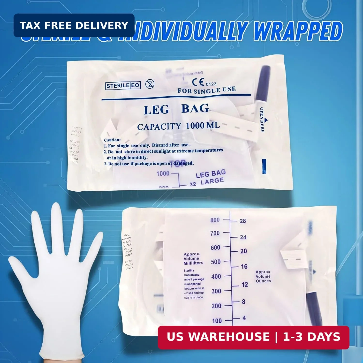 Leg Bag 1000mL/33.8oz – Urinary Catheter for Men, Women，Foley Catheter Leg Bag –