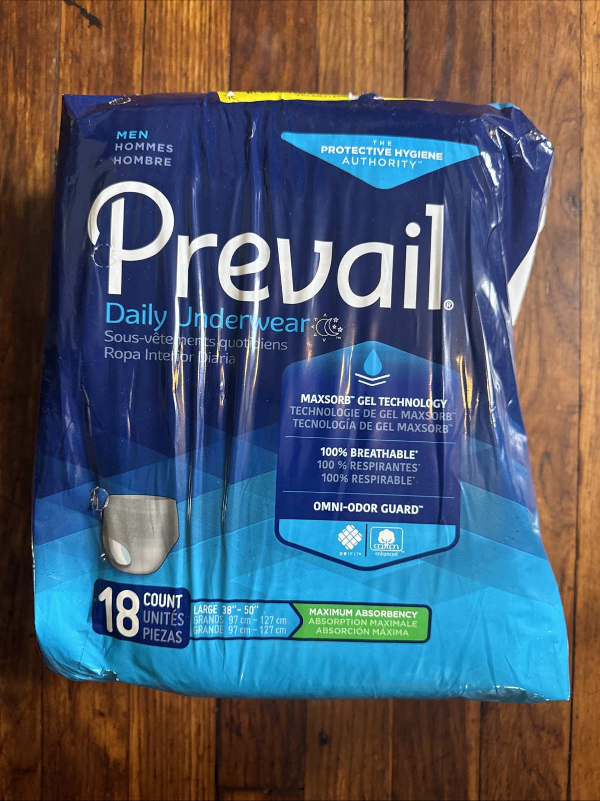 Prevail Mens Maximum Absorbency Daily Underwear Size 38″-50″ Lg. 18 Count Pack!
