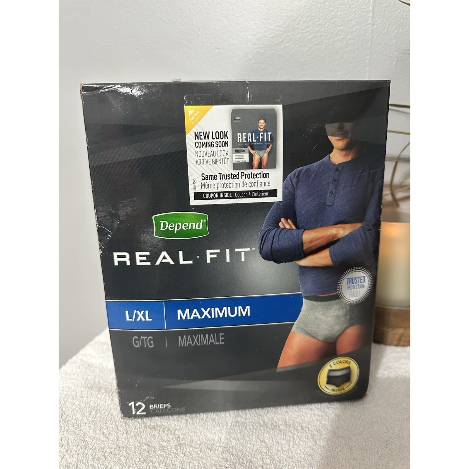 Depend Real Fit Incontinence Briefs for Men L/XL Maximum Absorbency 12 Count