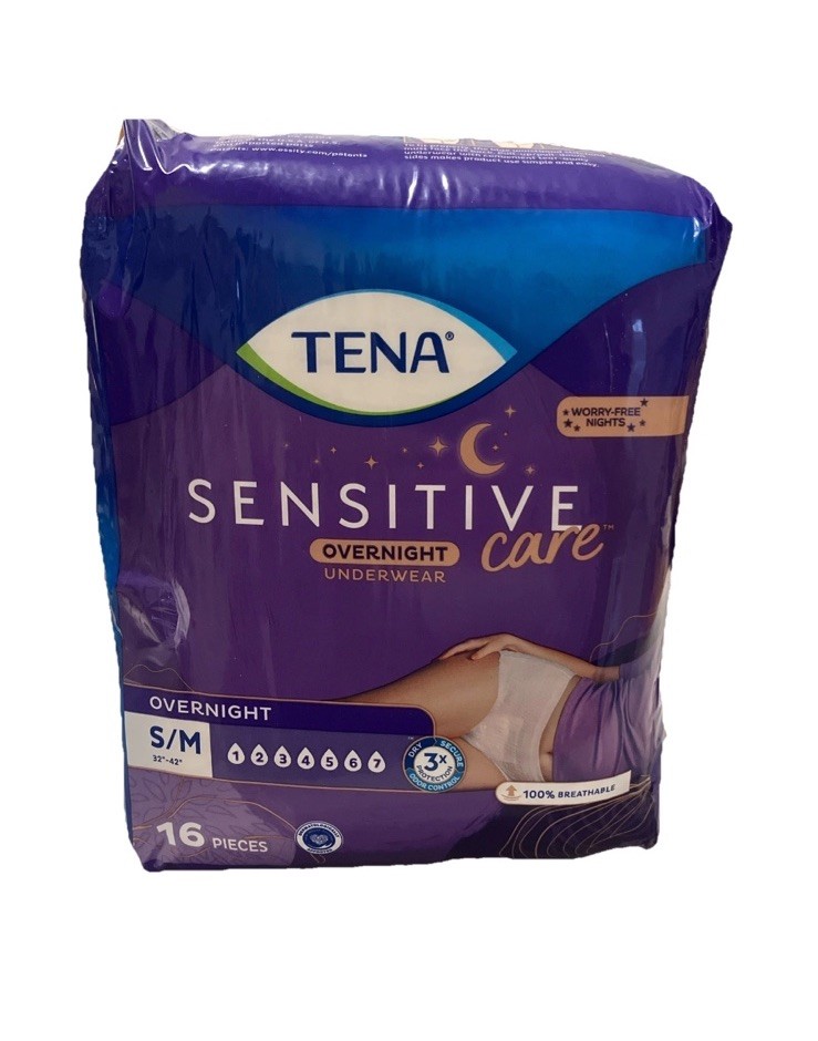 Tena Sensitive Overnight Underwear, Small/Medium (32″-42″) 16 Count