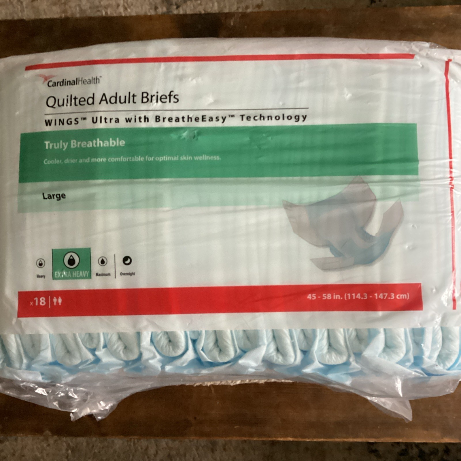 CardinalHealth WINGS Ultra BreatheEasy Adult Briefs Large Extra Heavy 45-58 in