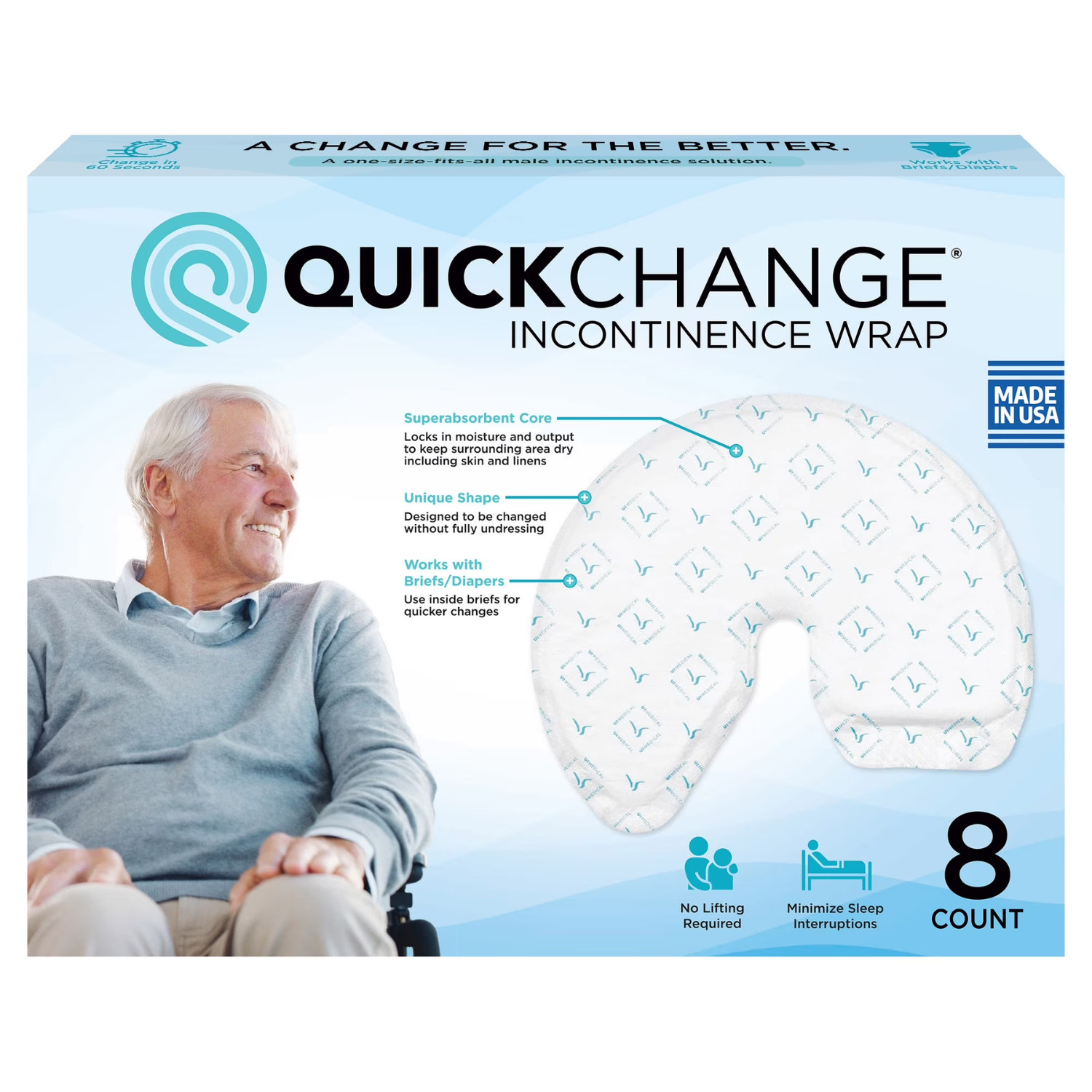 2 Pack QuickChange Male Maximum Absorbency Incontinence Wrap One Size 8 Count