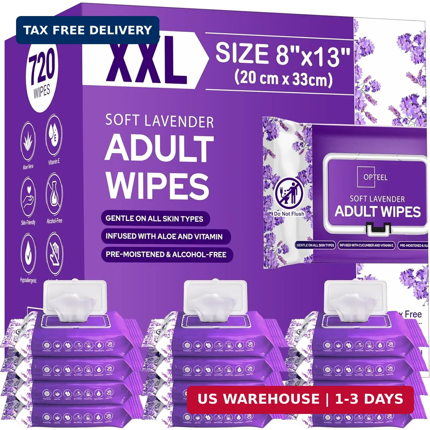 OPTEEL Adult Wet Wipes Lavender Scented – Soft Disposable Washcloths for Inconti