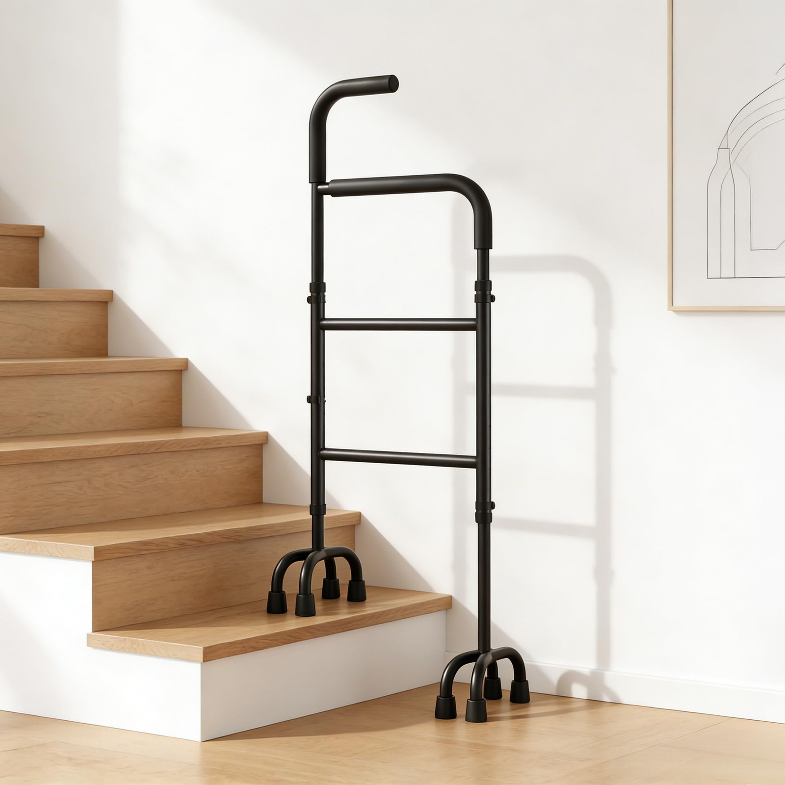Stair Cane Mobility Aid 13Level Adjustable HeavyDuty Carbon Steel Ergonomic Ha